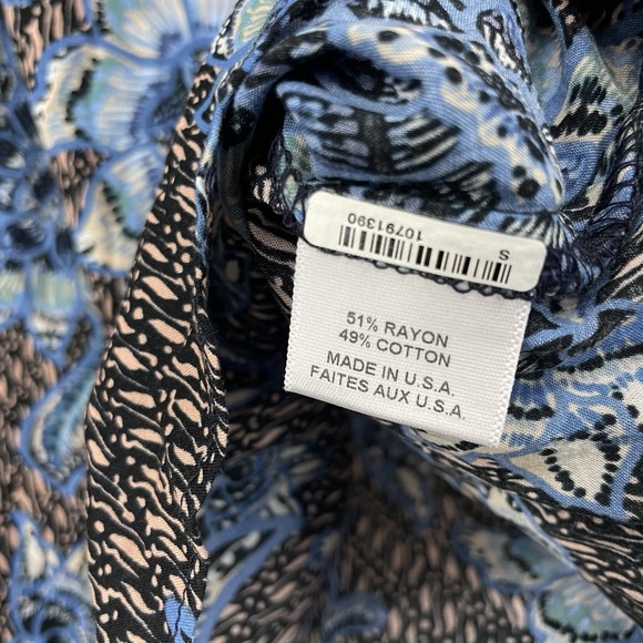 MISA Los Angeles Size S Siena Blouse Long Puff Sleeve Boho Top Black Blue Floral - Picture 6 of 7